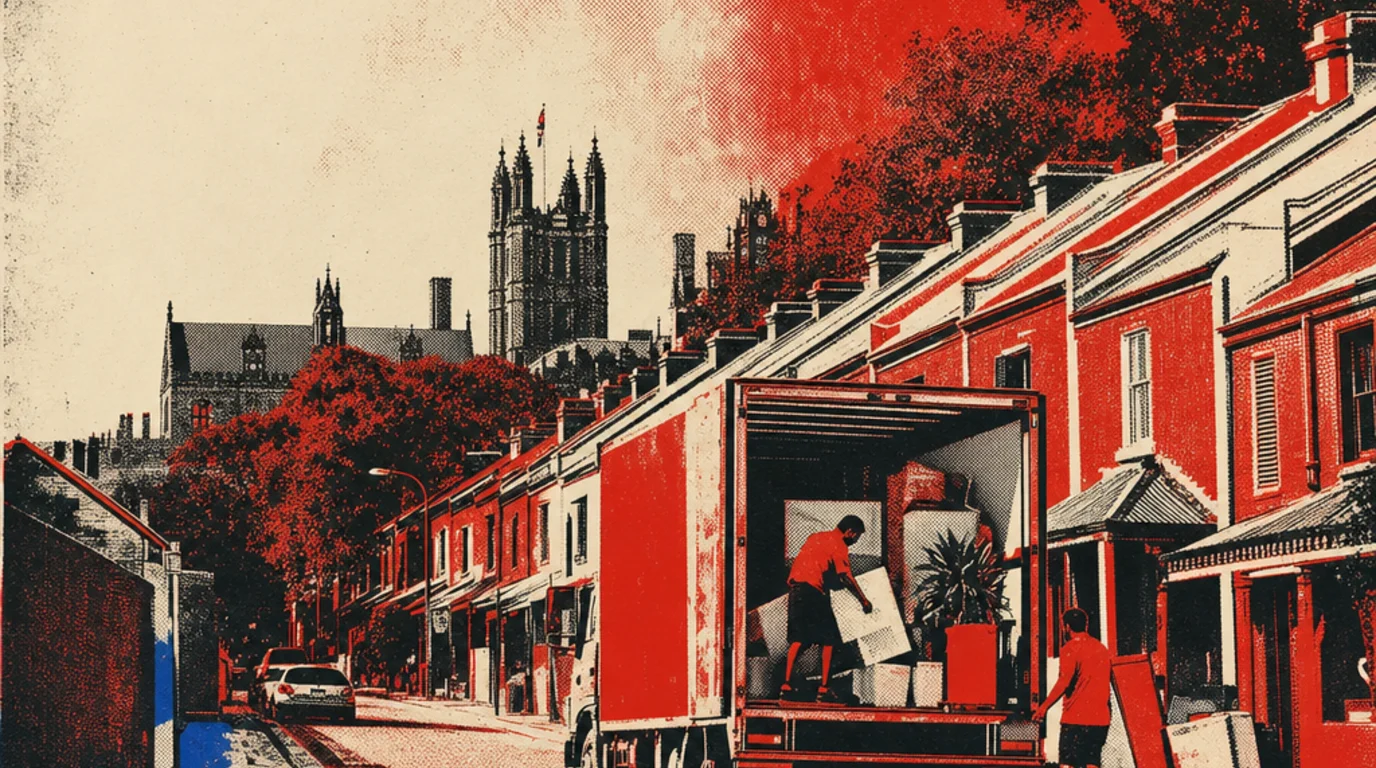 Screenprint of a removal truck working the kerb on a Darlington street