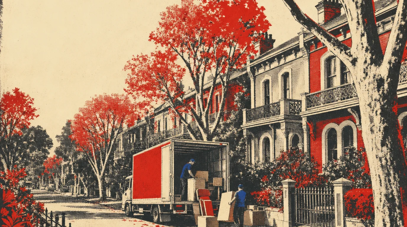 Screenprint of a removal truck working the kerb on a Stanmore street